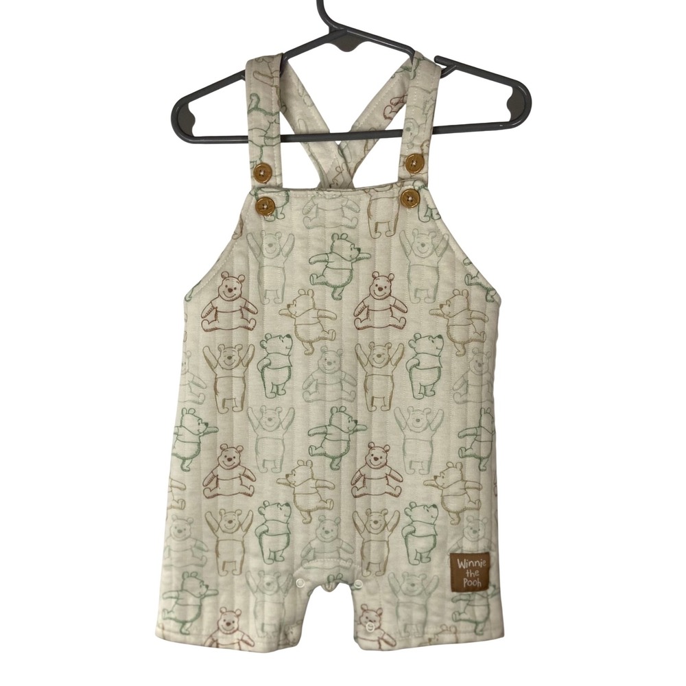 Disney Baby Winnie the Pooh Quilted Overalls 24M Neutral Beige Pooh Bear Print‎